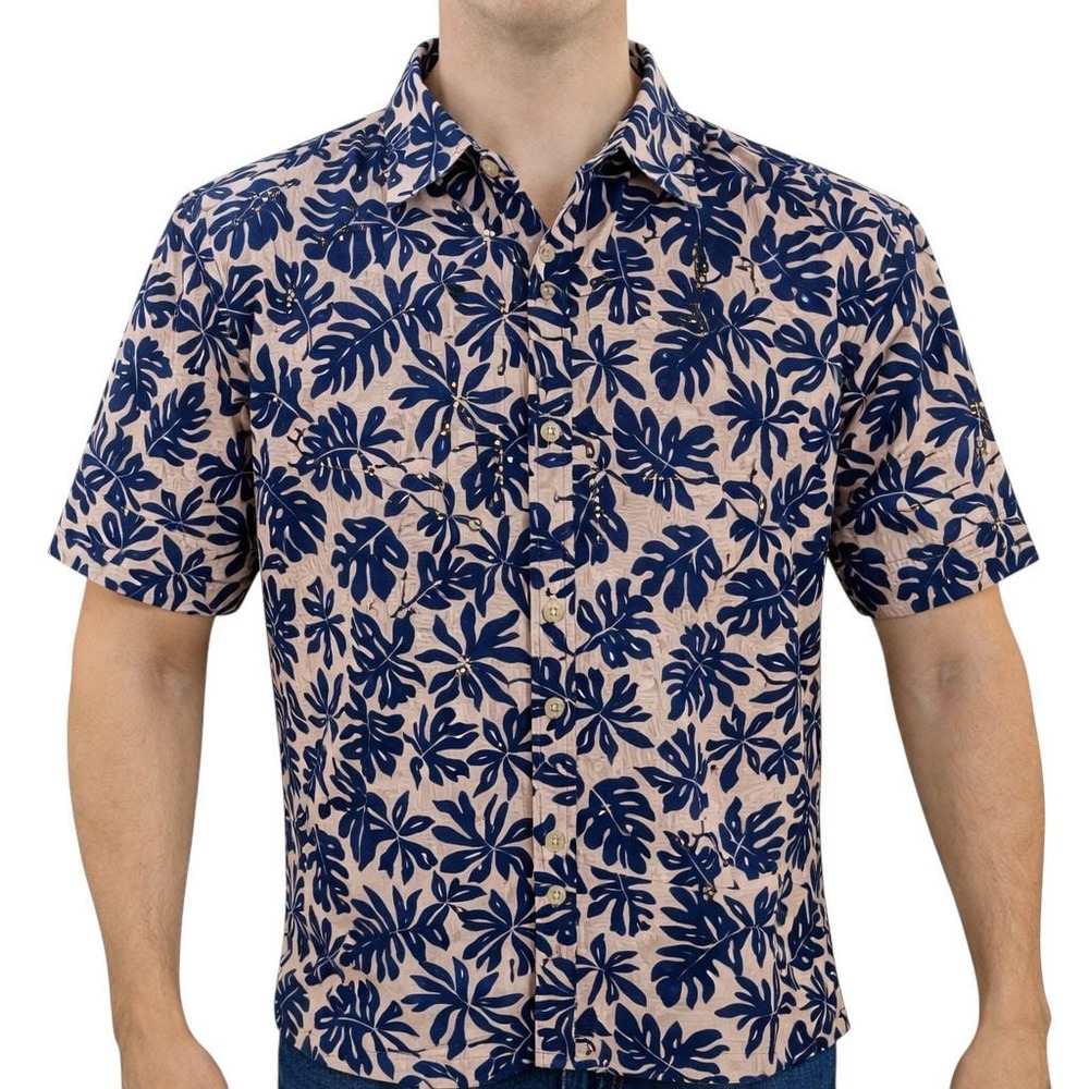 Cooke Street Hawaiian Aloha Shirt Large Palm Trees Floral Pale Brown Black